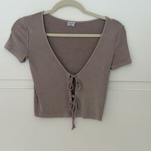 Wilfred Taupe Tie-Front Crop Top